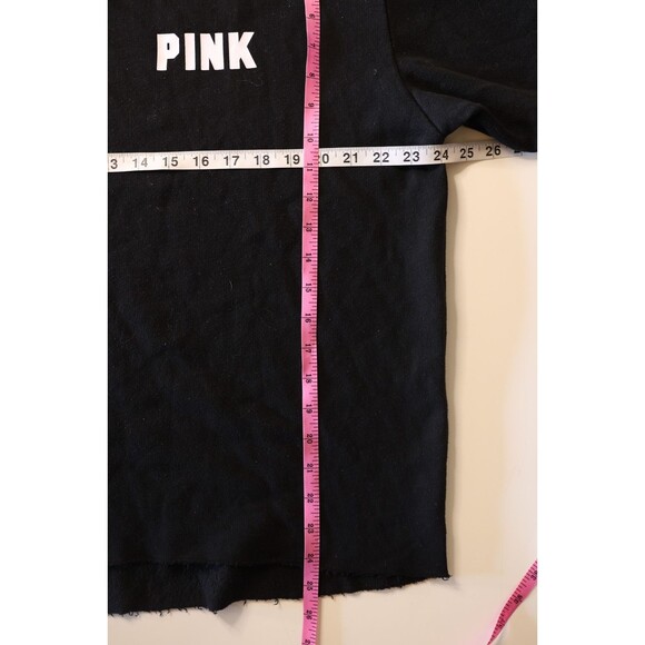 Victoria's Secret PINK Nation Black Crew Sweatshirt w/White Logo Raw Hem Large - Picture 8 of 10